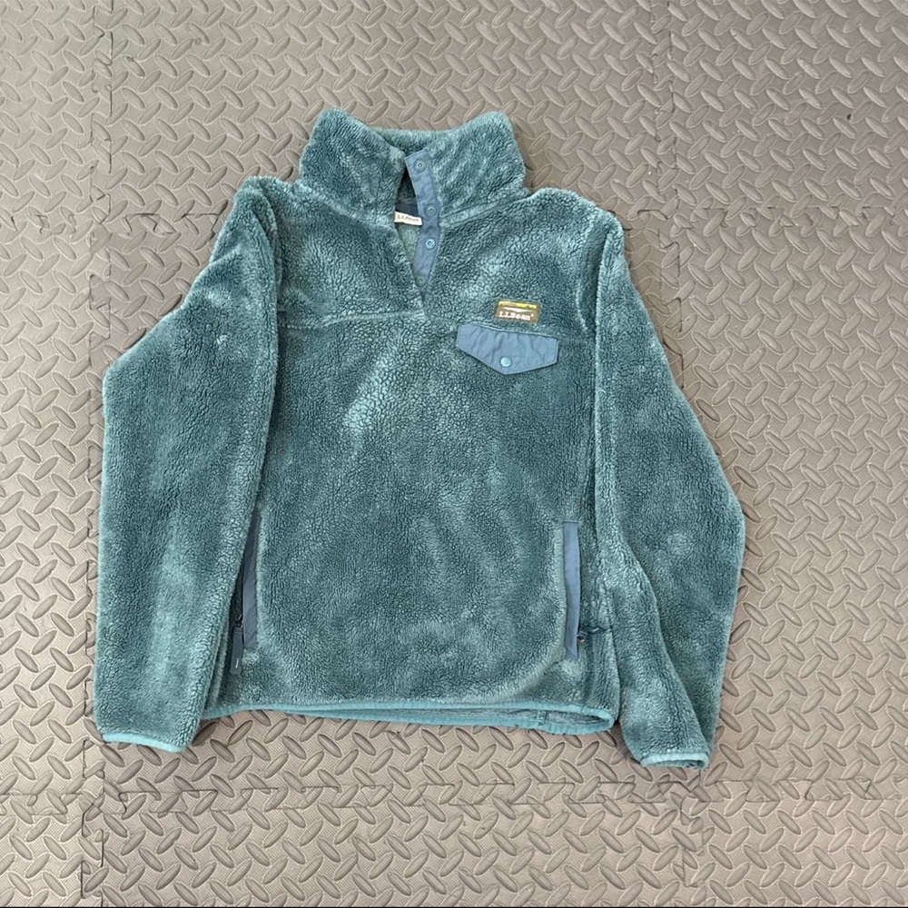 L.L. Bean Green Fleece Jacket Quarter Snap Pullover Teal PoKets Size Small